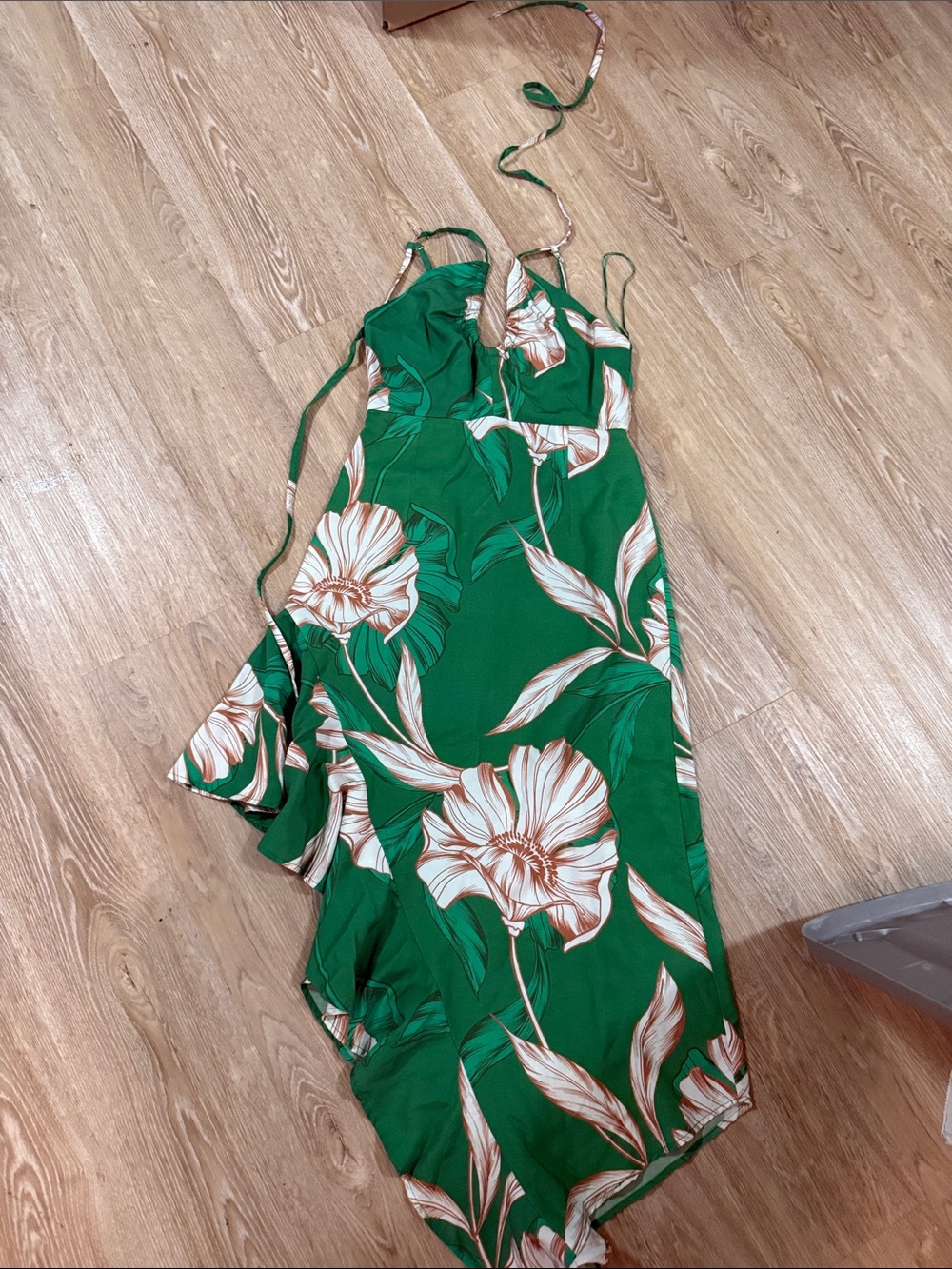 Misa Los Angeles Green Floral Asymmetrical Wrap Dress